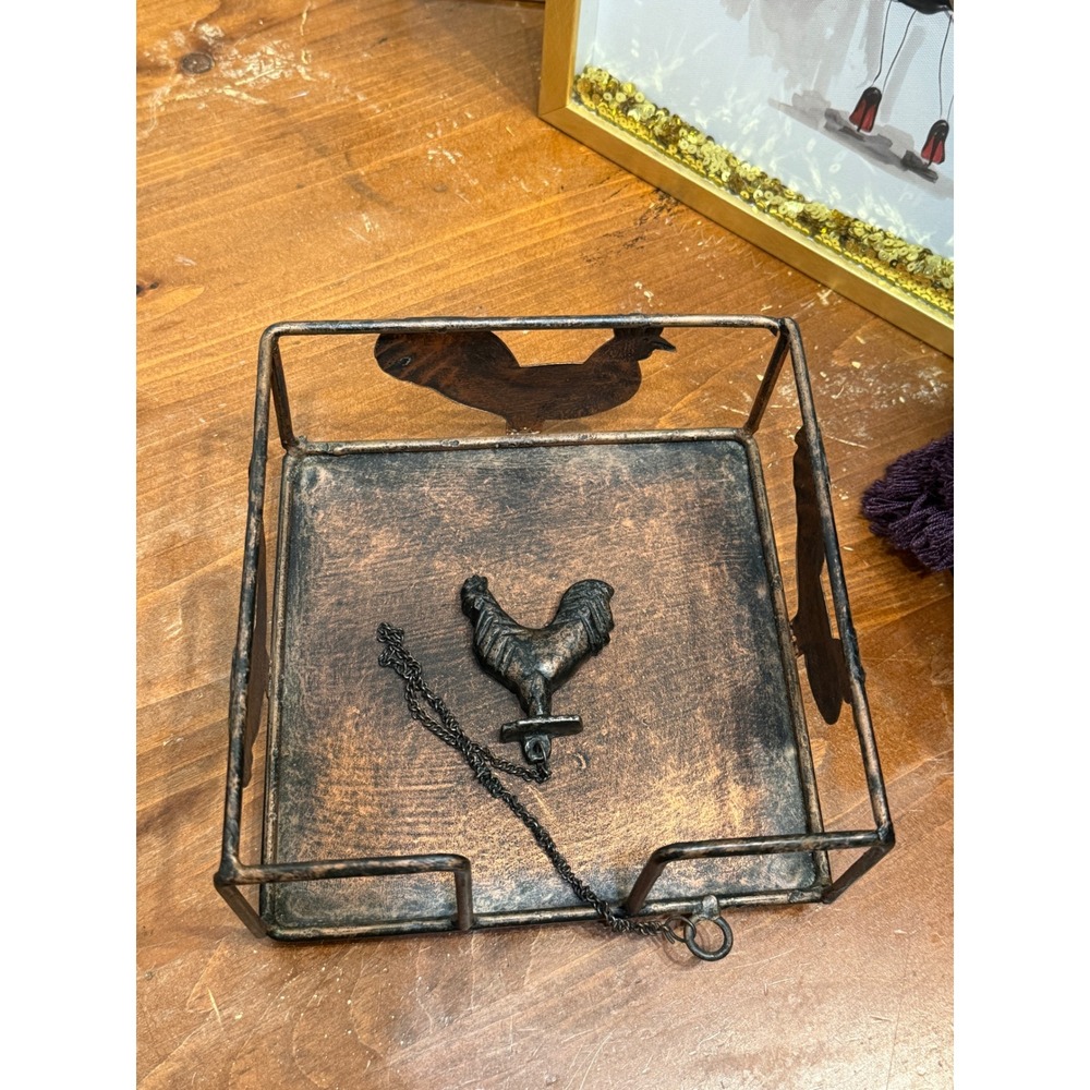 Foreside Rustic Metal Rooster Napkin Holder Distressed Copper Farmhouse Decor